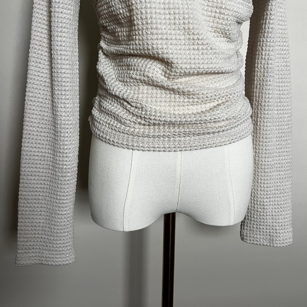 SHEIN Women Beige Waffle Knit Ruched Side Long Sleeve Top Size L 8/10 - Picture 3 of 8
